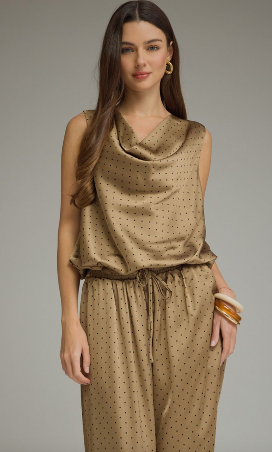Mocha Dot Drape Top