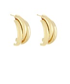  Gold-plated layered hoop earrings with a sleek, sculpted design and a secure post-back closure