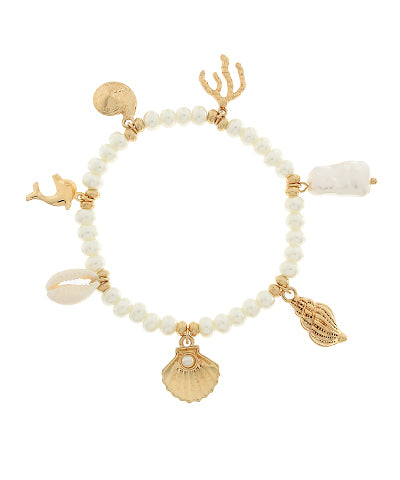 Sealife Charms Pearl Bead Bracelet