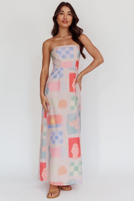 Selene Abstract Strapless Maxi Dress