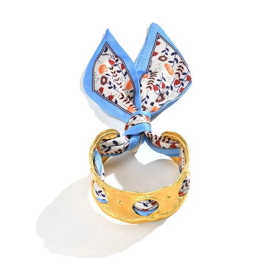 Silk-Tied Gilded Cuff Bracelet Floral