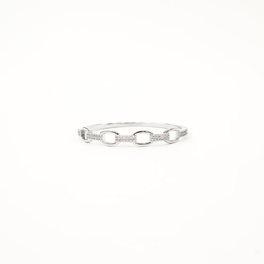 Silver link bracelet with crystal embellishments on a white background