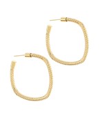Gold-plated structured hoop earrings with a textured finish and secure post-back closure, available in square and curved designs
This