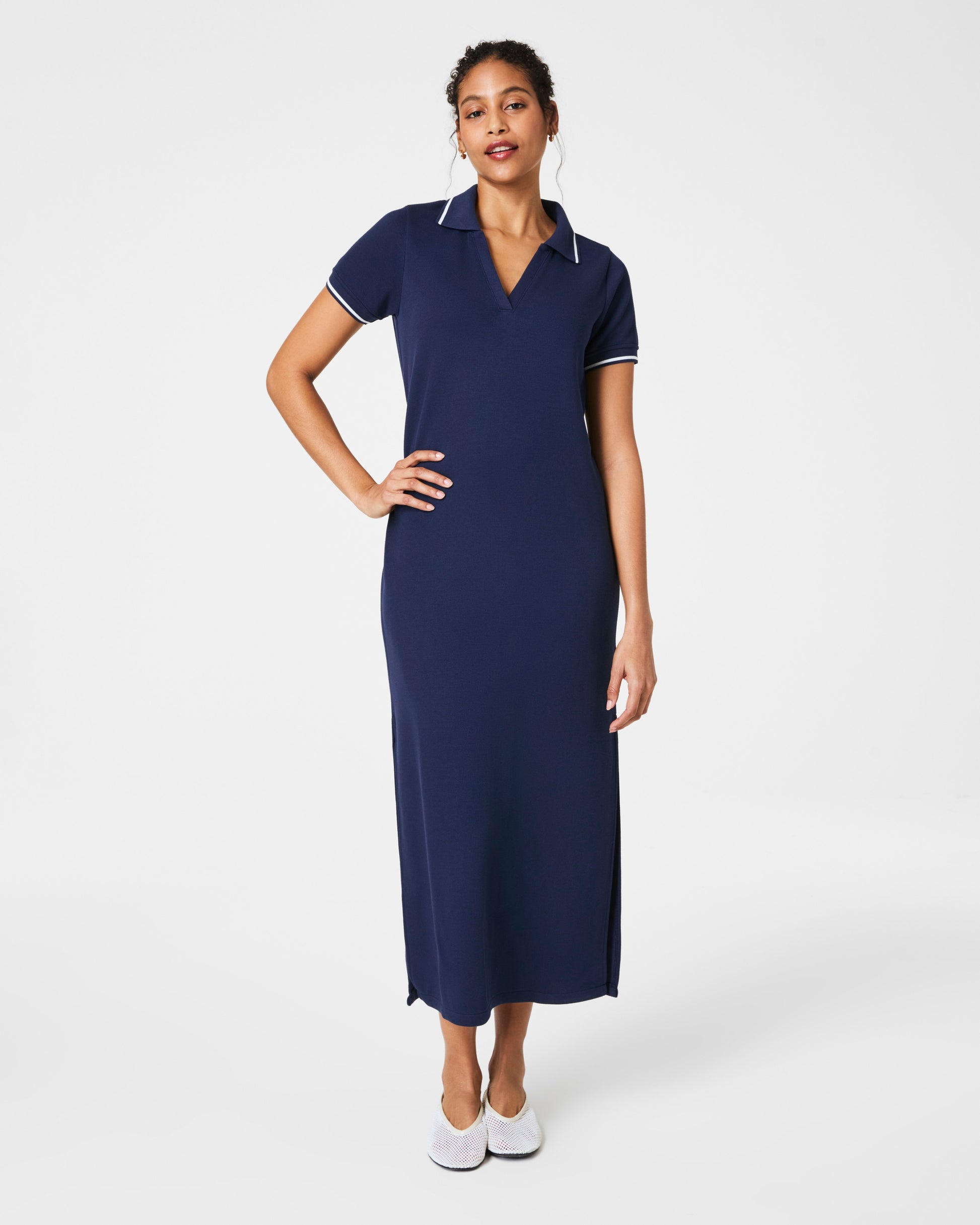 Spanx Women's AirEssentials Pique Polo Midi Dress in Ashwood Top size XS Spanx Women's AirEssentials Pique Polo Midi Dress in Ashwood Top size XS