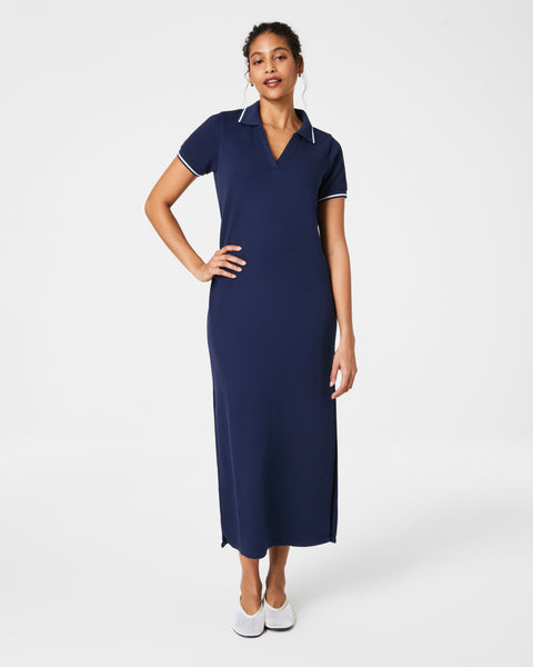 polo midi dress Spanx: AirEssentials Pique Polo Midi Dress in Timeless Navy S