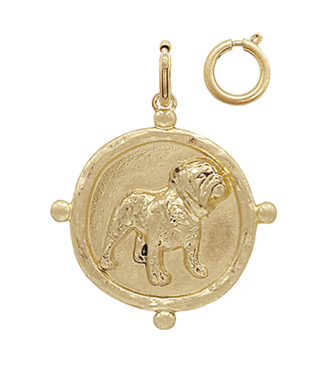 Gold-tone vintage-style mascot pendant charm standing bulldog