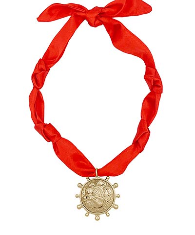 Statement scarf necklace with a bold bulldog head pendant and mixed textures to spice up your Georgia gameday style!