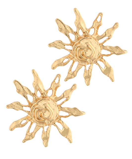 Sunburst Stud Earrings in Textured Gold