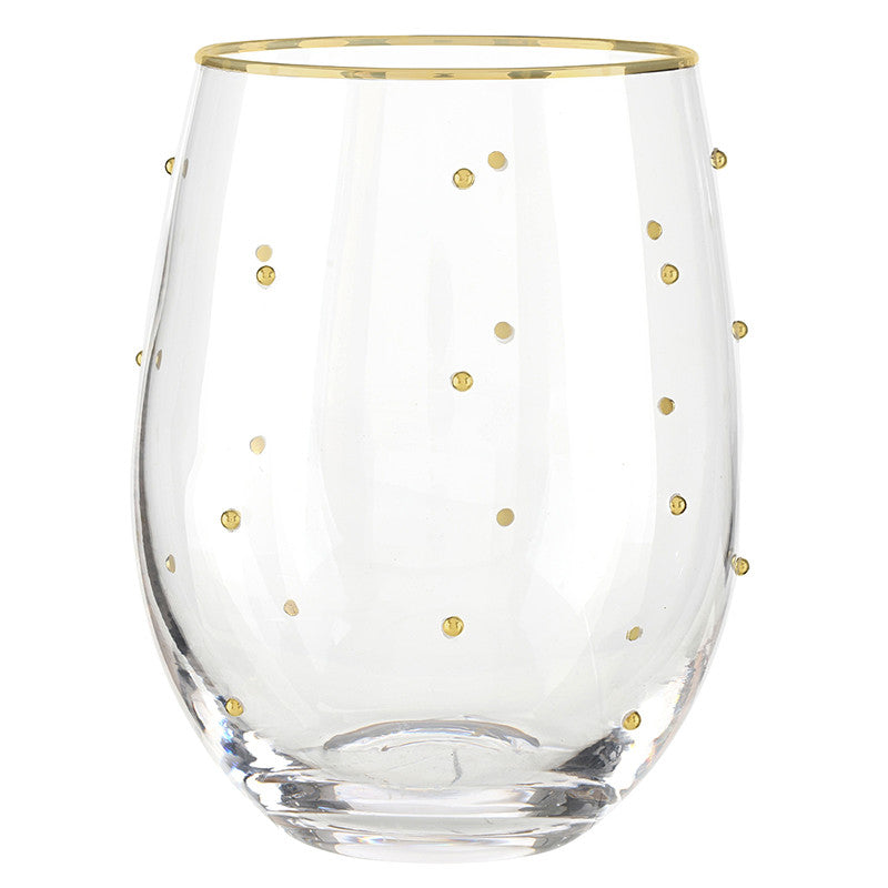 Gold Beaded Stemless Wine Glass
