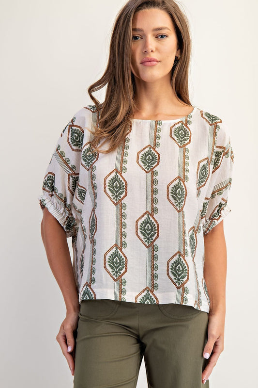 Boho-Inspired Geometric Print Blouse