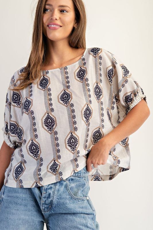 Boho-Inspired Geometric Print Blouse