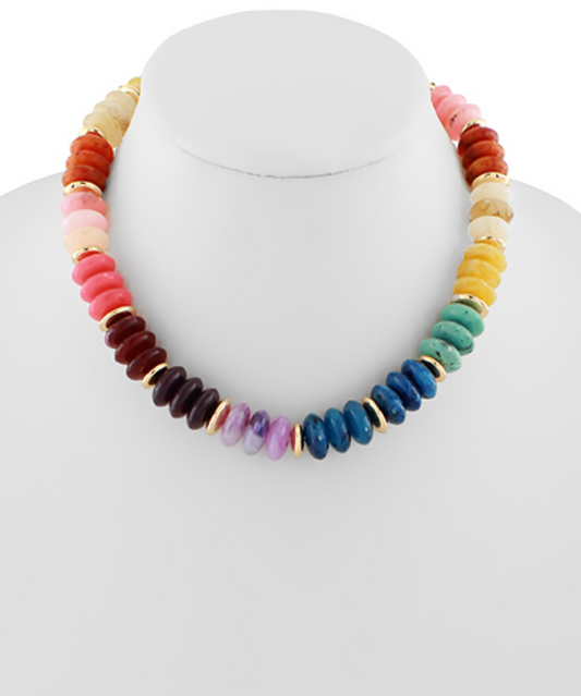 Terra Gemstone Disc Bead Necklace in Multi-Color Gemstone with Gold Accents