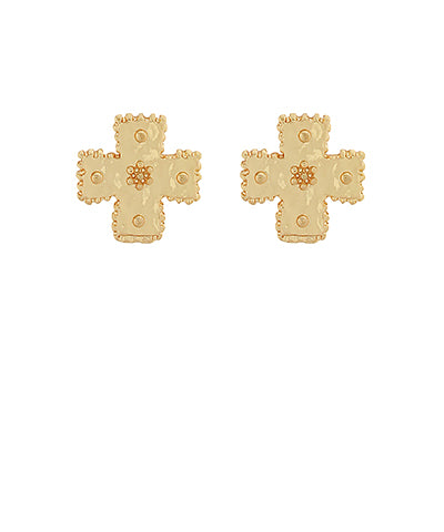 Textured metal cross earrings with a timeless, minimalist design.