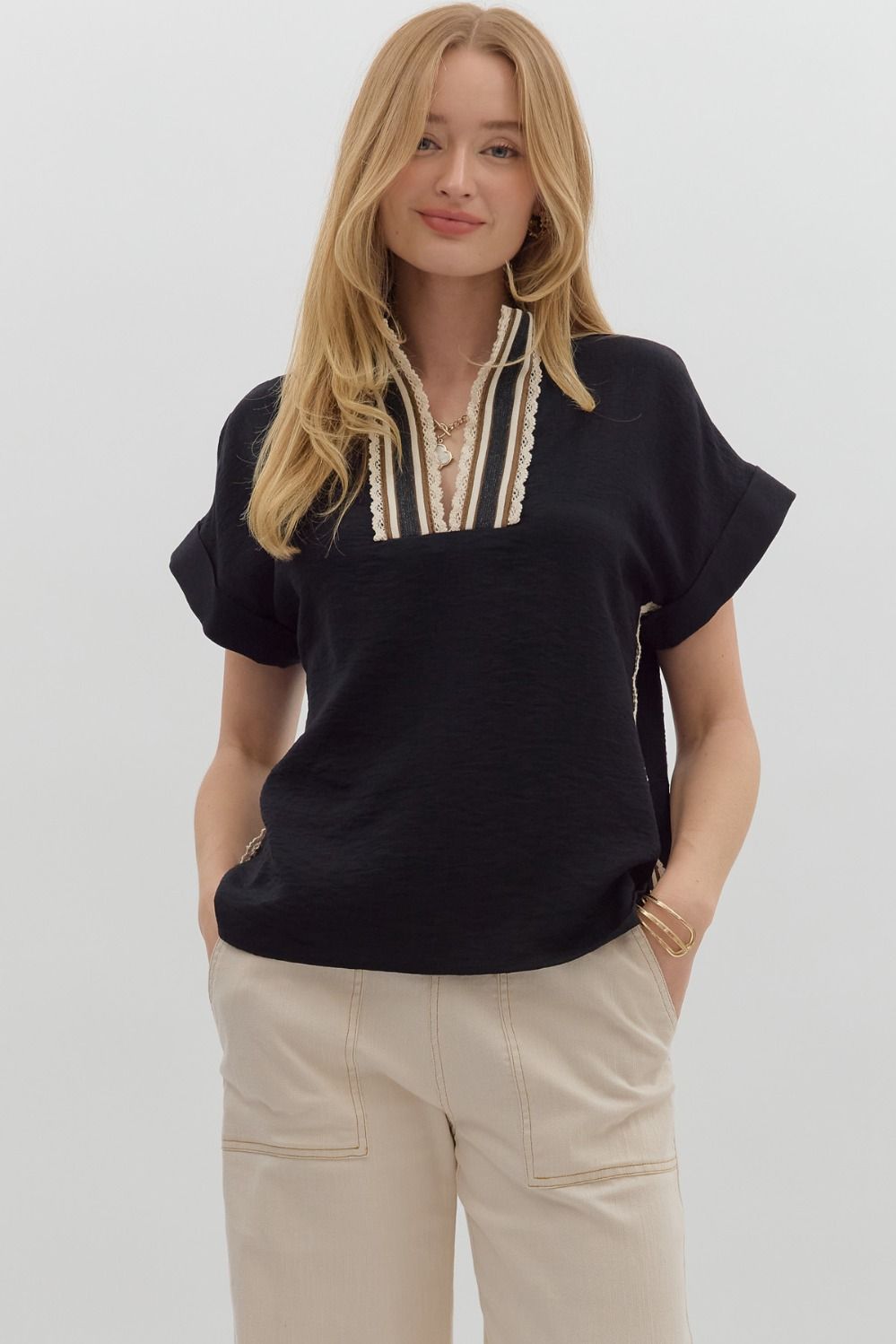 Elara Crochet Accent Pullover Top