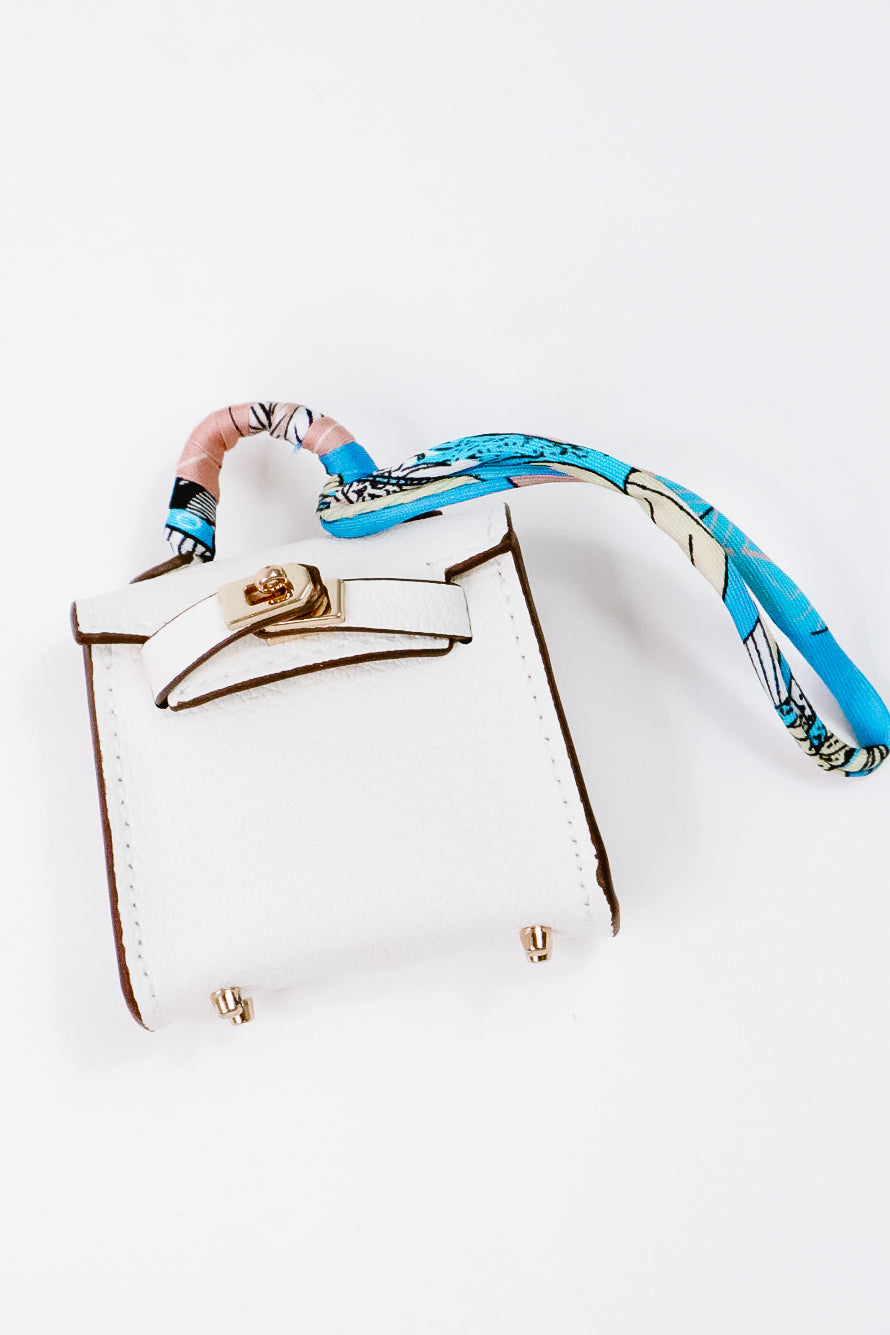 The London Scarf Handle Bag Charm white