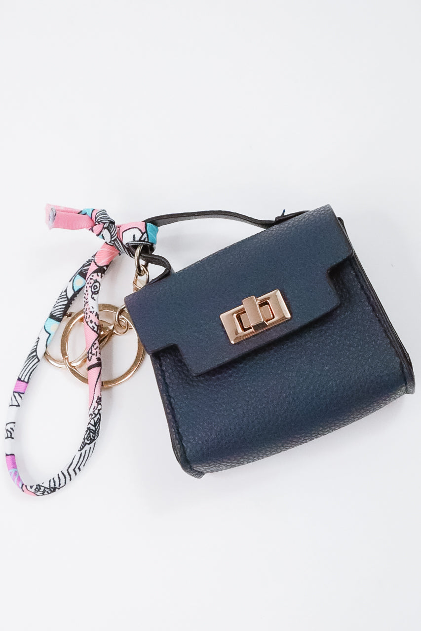 The Milan Scarf Handle Bag Charm Navy