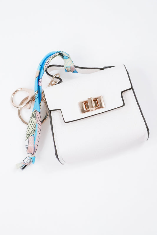 The Milan Scarf Handle Bag Charm White