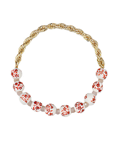 The Thea Bracelet features a mix of ceramic beads, glass accents, and metallic rope chain—an effortlessly boho-chic piece with stretch for comfort.