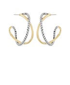 Gold and silver twisted hoop earrings with a sleek, intertwined design and secure post-back closure