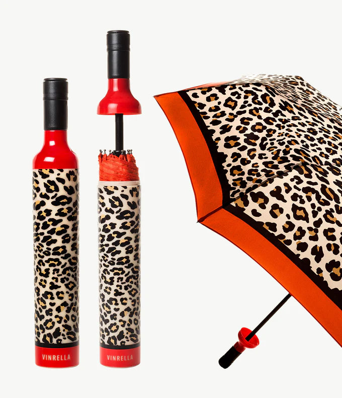 Vinrella Bottle Umbrella featuring a unique bottle-shaped storage case and a compact, travel-friendly design.