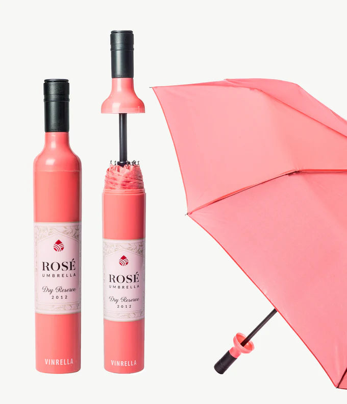 Vinrella Boho Bottle Umbrella featuring a unique bottle-shaped storage case and a compact, travel-friendly design.