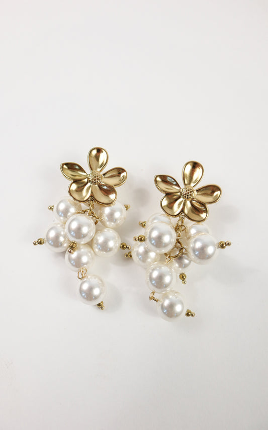 Golden Blossom Pearl Cluster Earrings