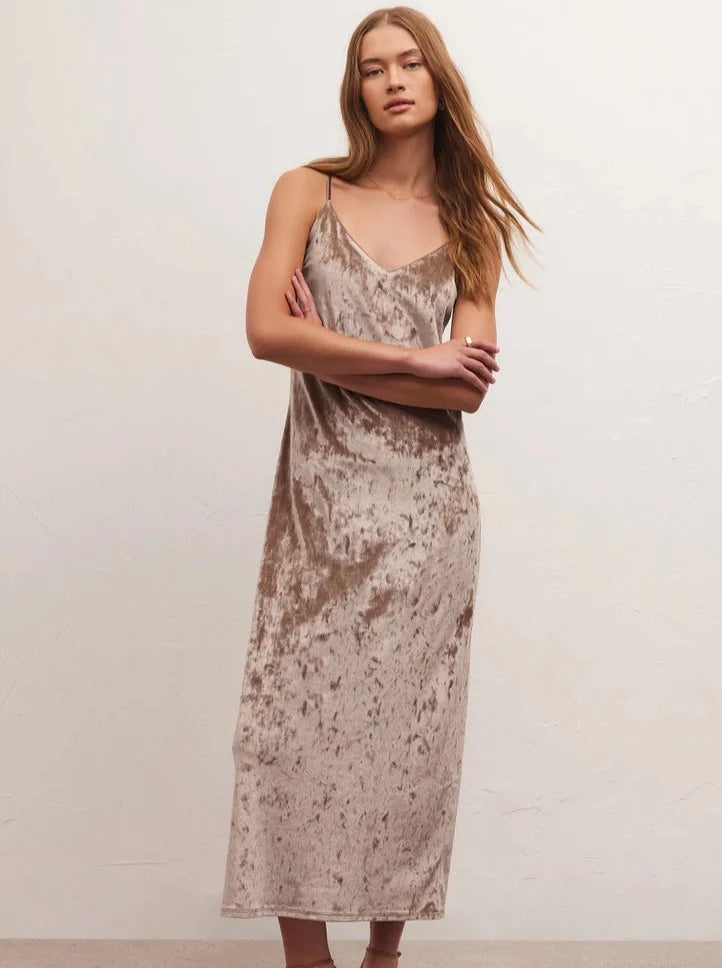Selina Crushed Velvet Midi Dress - Moonlit