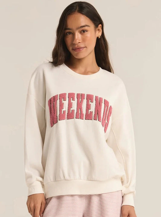 Oversized Weekends Sweatshirt - Bone