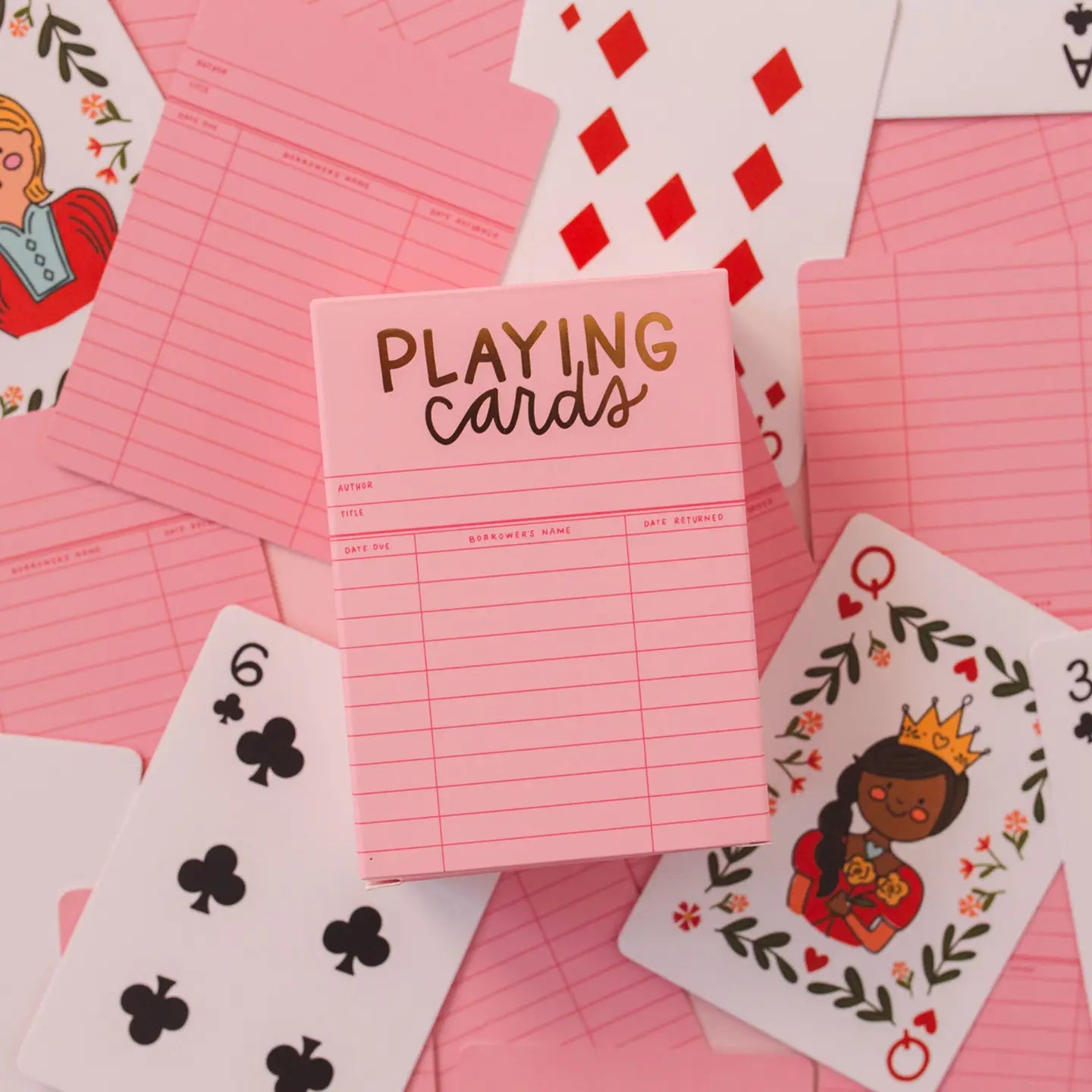 Pink Library Card Playing Cards