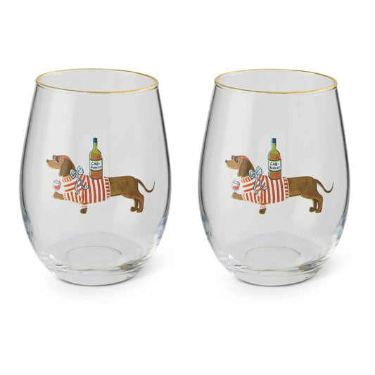 Dachshund Stemless Wine Glass Set