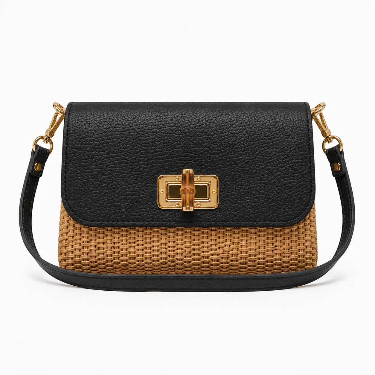 Simone Leather & Raffia Crossbody Bag