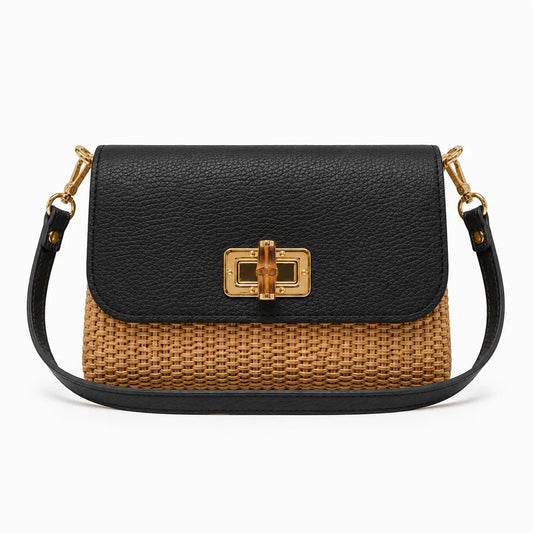 Simone Leather & Raffia Crossbody Bag