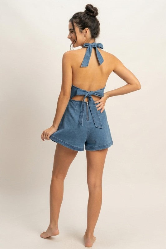Saylor Denim Halter Romper
