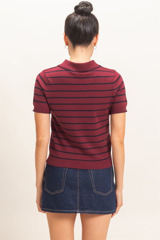 Striped Polo Collar Sweater back