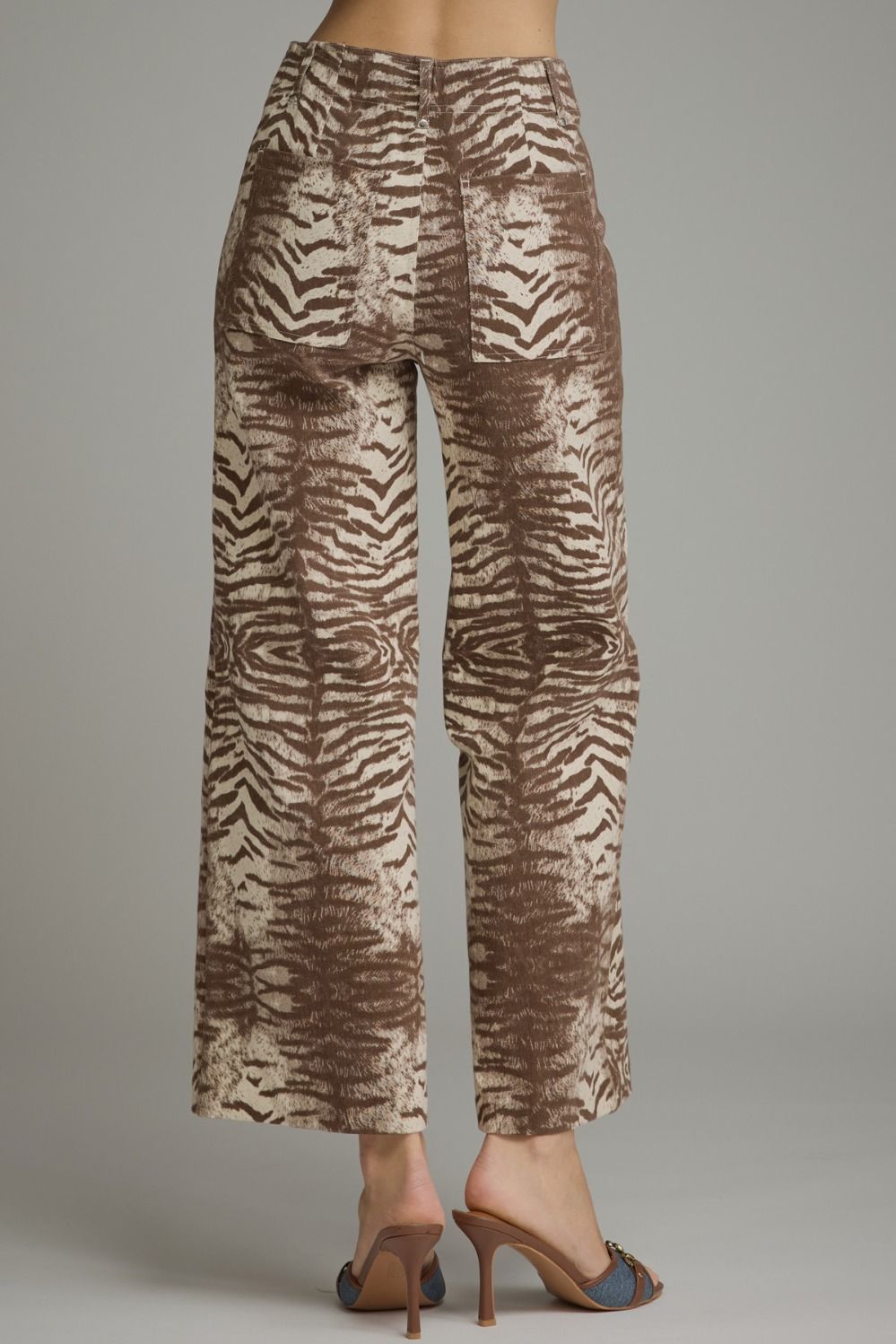 Make a statement in these chic animal print wide-leg pants, designed with a flattering silhouette, comfortable stretch, and classic pocket details.

