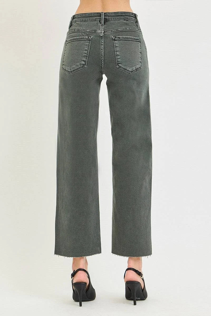 Flattering mid-rise ankle jeans featuring tummy control technology, a classic straight-leg fit, and a modern raw hem finish.