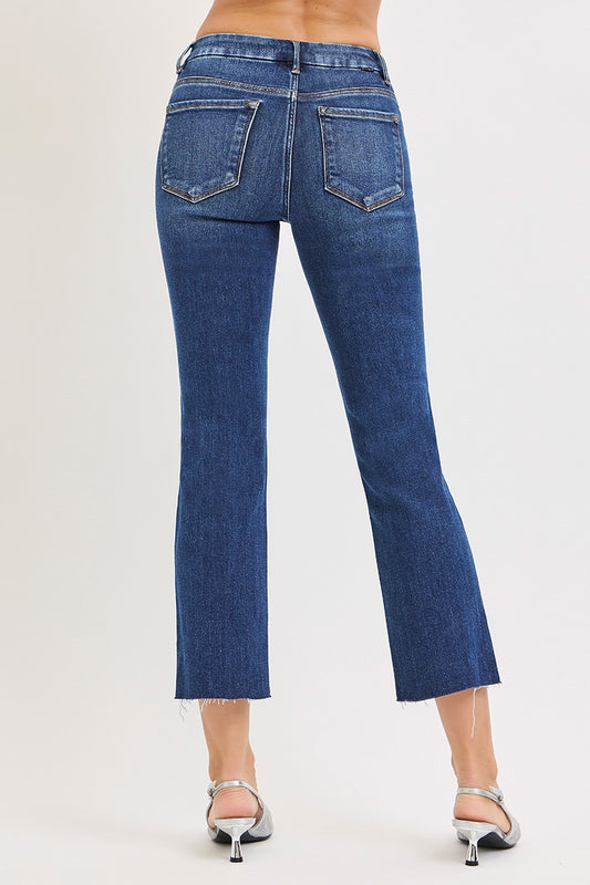 The Harriet Tummy Control Crop Straight Jeans combine a flattering high-rise fit with tummy-smoothing support, comfortable stretch, and a versatile dark wash.
