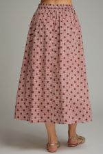 A charming gingham polka dot midi skirt featuring a gathered waist, functional pockets, and a lightweight lined design for effortless feminine style.