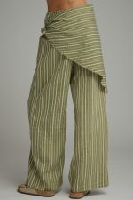 Elevate your everyday style with striped wide-leg pants featuring a chic wrap scarf waist, comfortable elastic waistband, and lightweight woven fabric.

