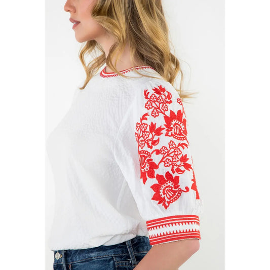 Embroidered Short Sleeved Top