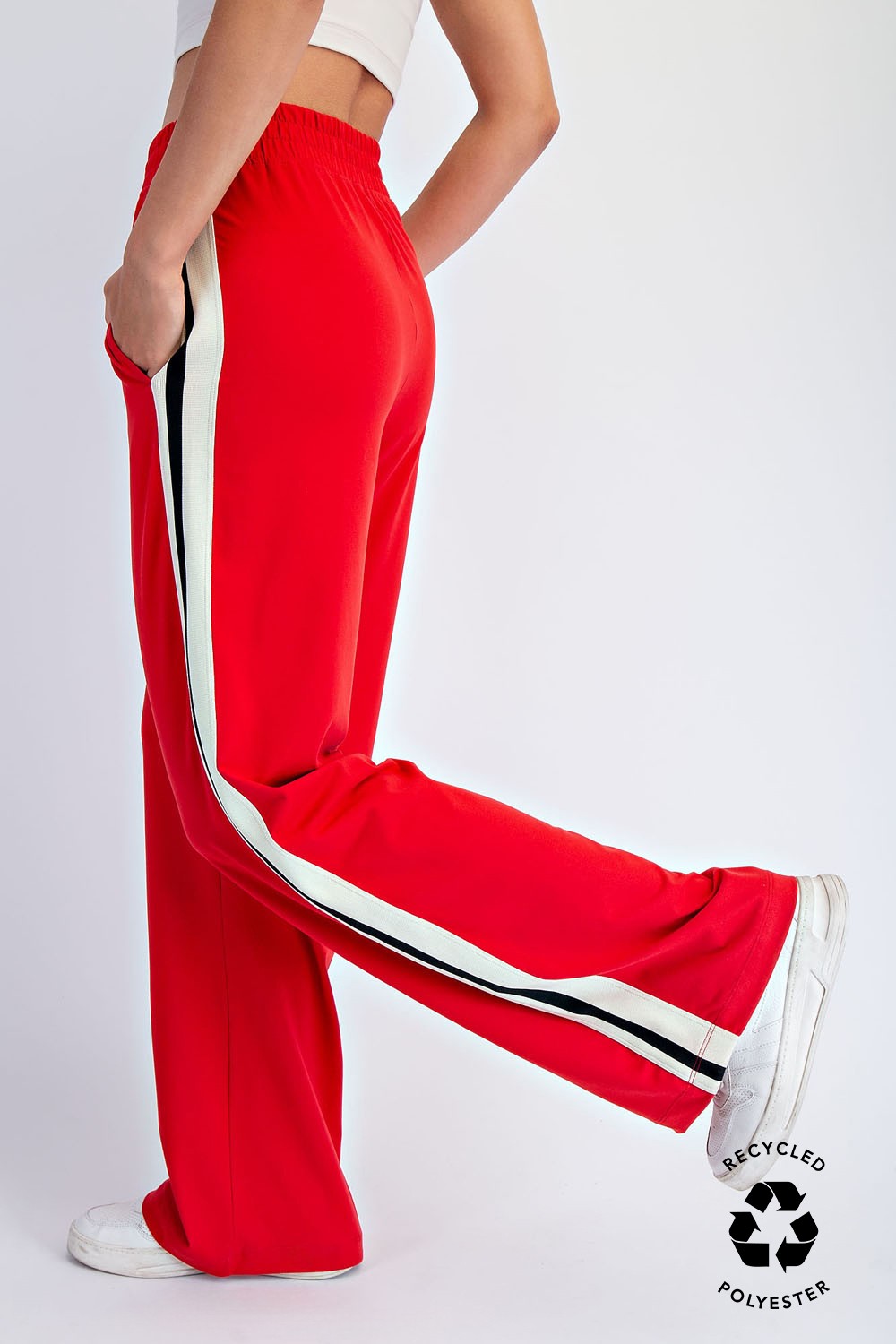 Women’s butter-soft straight-leg pants with side stripes, mid-rise fit, and full-length relaxed silhouette.