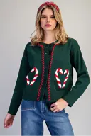 The Pearl Candy Heart Contrast Cardigan adds a playful pop of charm to your wardrobe with colorful heart details, contrast accents, and a comfortable stretch knit.
