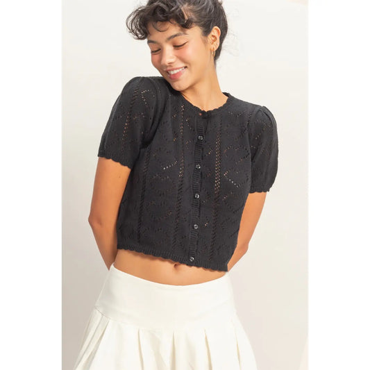 The Midnight Muse Cropped Knit Cardigan
