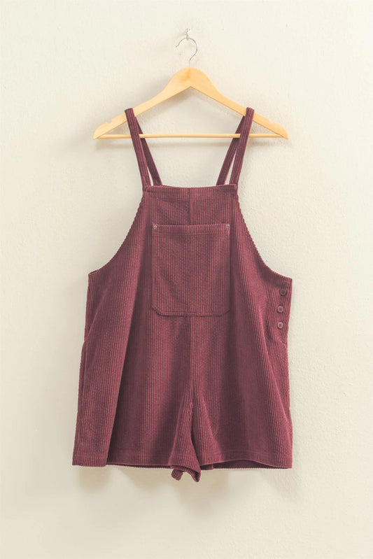 Front Pocket Sleeveless Corduroy Overall Romper