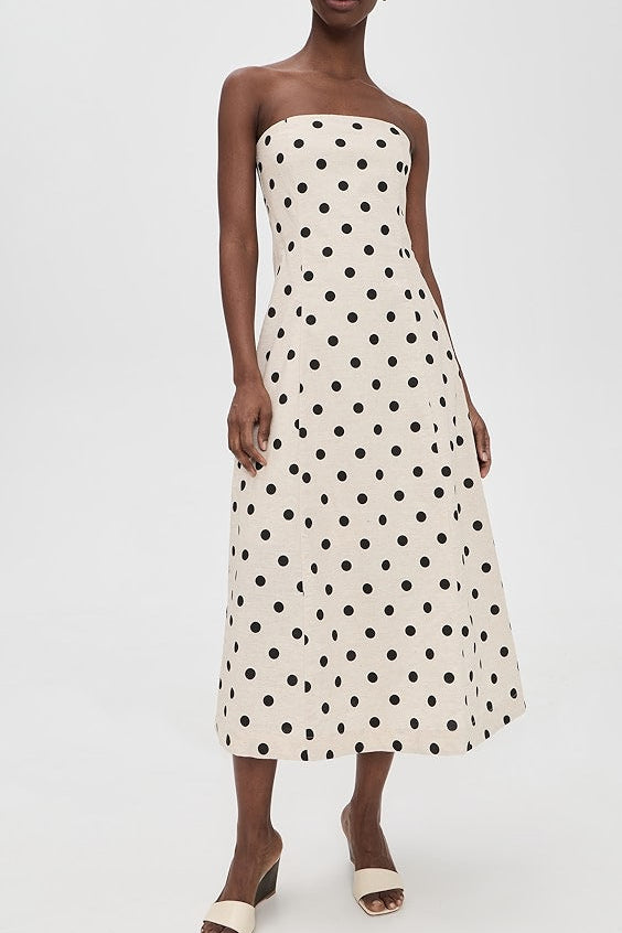 Camille Linen Polka Dot Dress