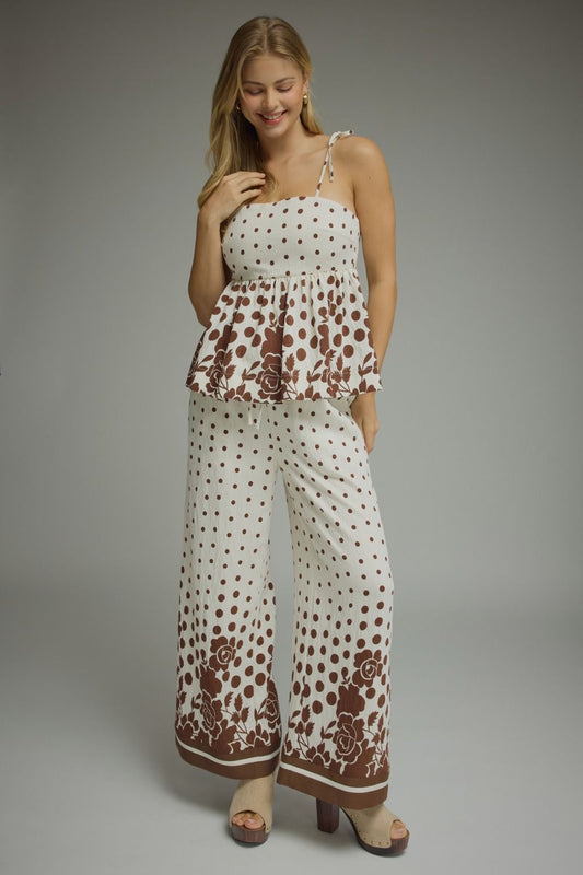 Megan Border Print Wide Leg Pants