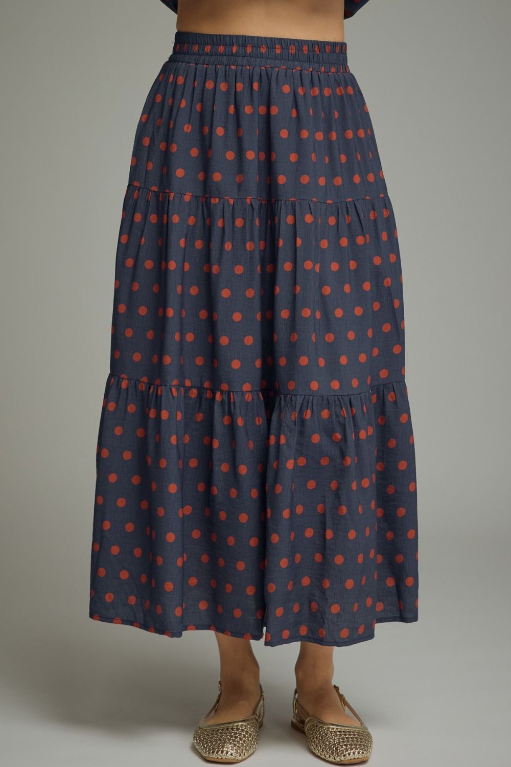 Delaney Polka Dot Ruffle Midi Skirt