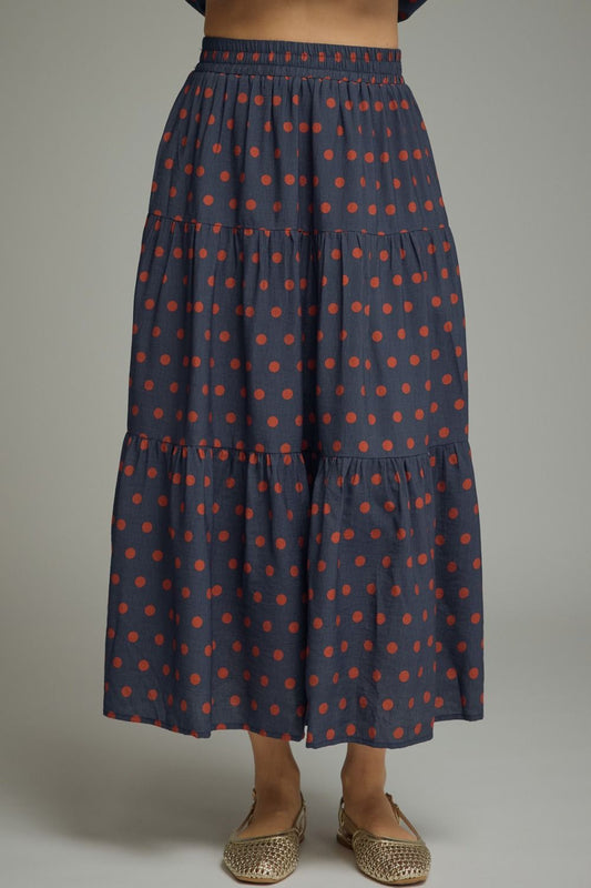Delaney Polka Dot Ruffle Midi Skirt