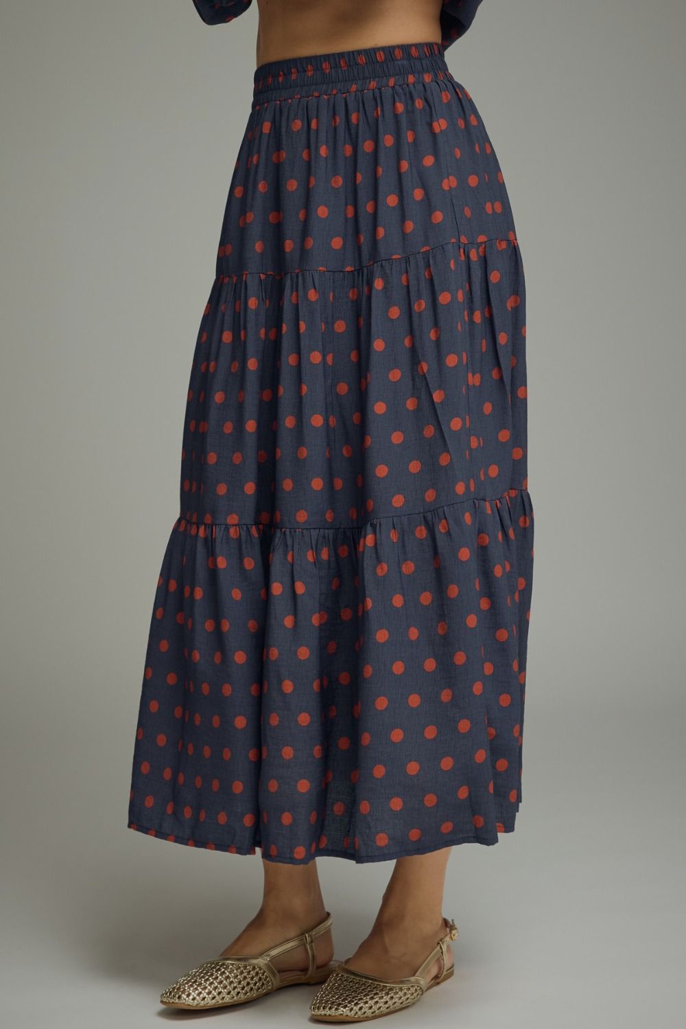 Delaney Polka Dot Ruffle Midi Skirt