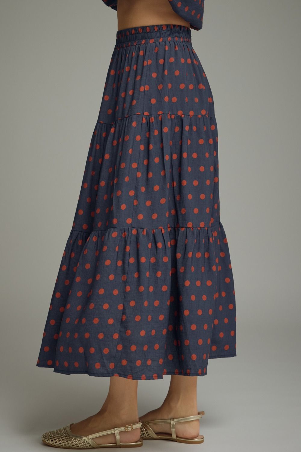 Delaney Polka Dot Ruffle Midi Skirt